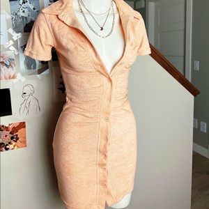 Peach suede button down bodycon dress